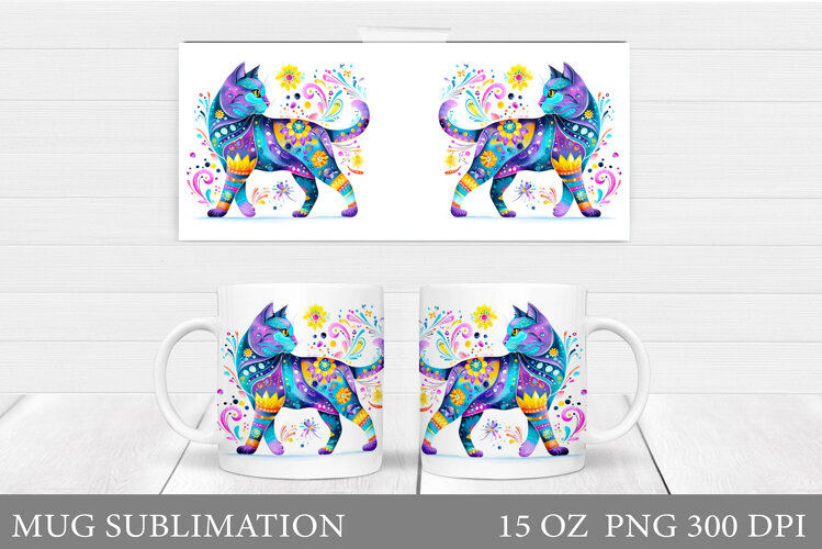 Cat Mug Wrap Design. Cute Cat Sublimation example image 1
