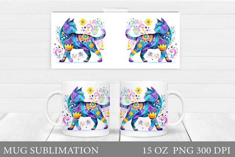 Cat Mug Wrap Design. Cute Cat Sublimation