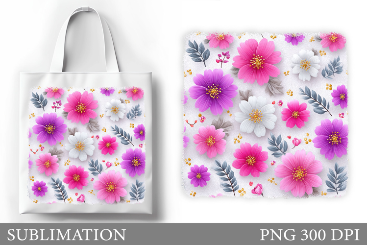 3D Flowers Tote Bag Design. Floral Tote Bag Sublimation
