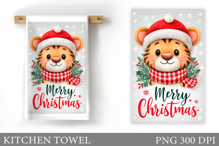 Christmas Tiger Kitchen Towel. Christmas Kitchen Towel example image 1