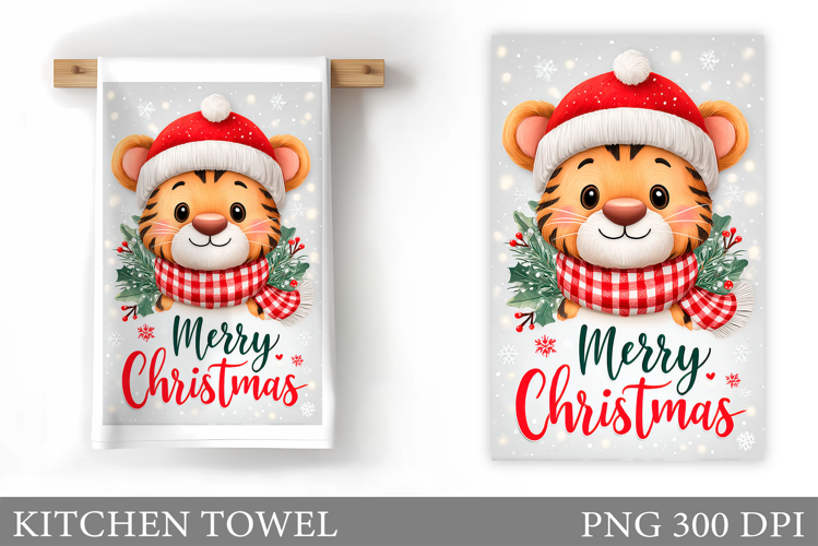 Christmas Tiger Kitchen Towel. Christmas Kitchen Towel