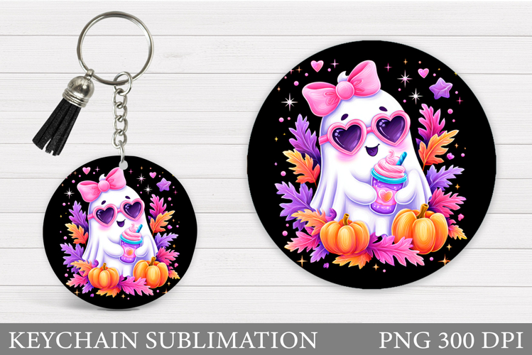 Cute Ghost Keychain Design. Halloween Keychain Sublimation