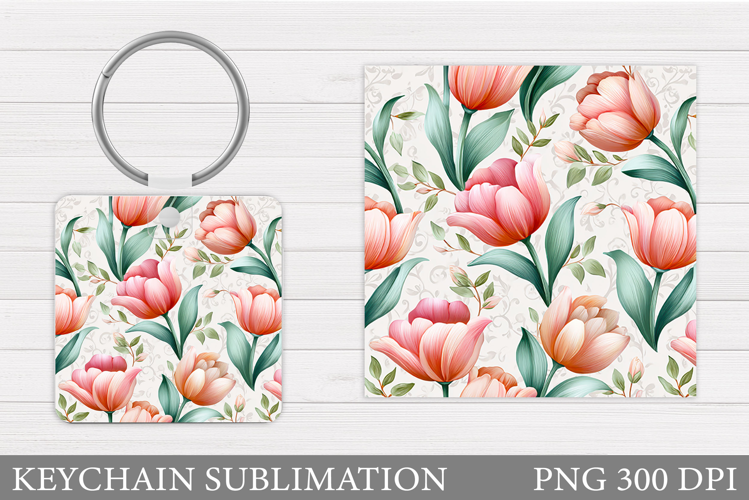 Tulips Keychain Sublimation. Spring Flowers Keychain Design
