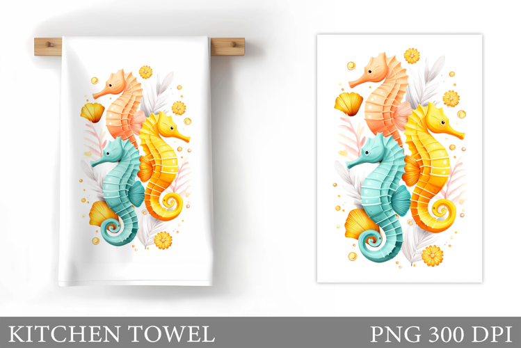 Seahorse Kitchen Towel Design. Sea Kitchen Towel Sublimation