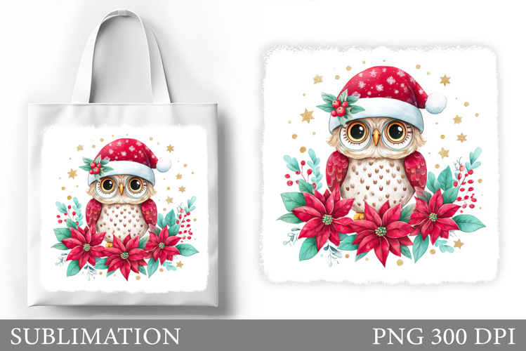 Christmas Owl Tote Bag. Christmas Tote Bag Sublimation