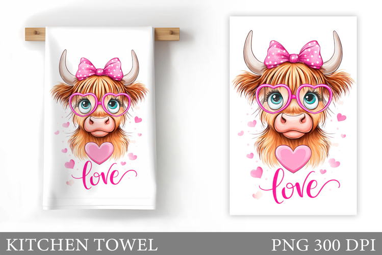 Valentines Cow Kitchen Towel. Valentine Kitchen Towel Design