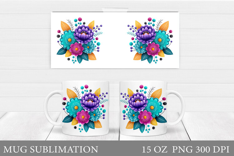 Flowers Mug Sublimation. Floral Mug Wrap Design example image 1