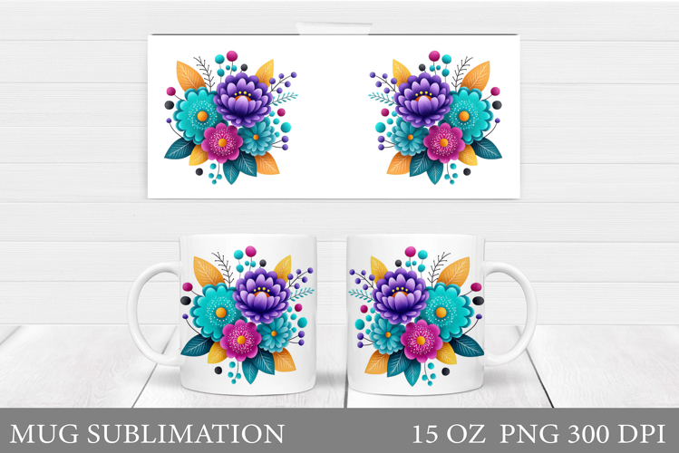 Flowers Mug Sublimation. Floral Mug Wrap Design