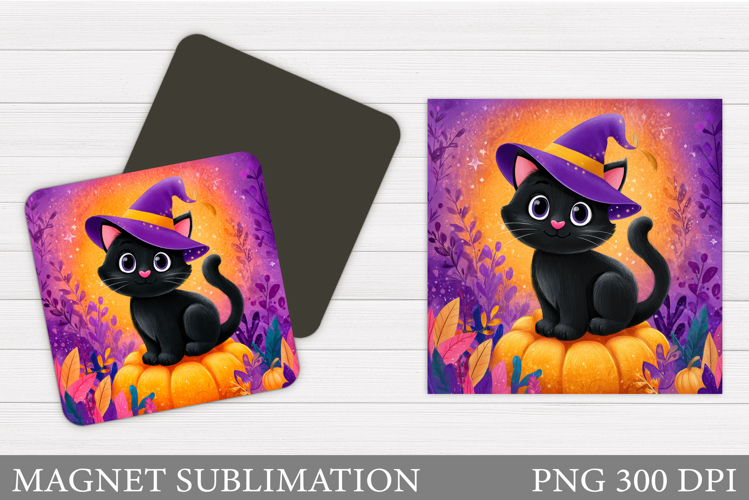 Black Cat Magnet Sublimation. Cat Halloween Magnet Design