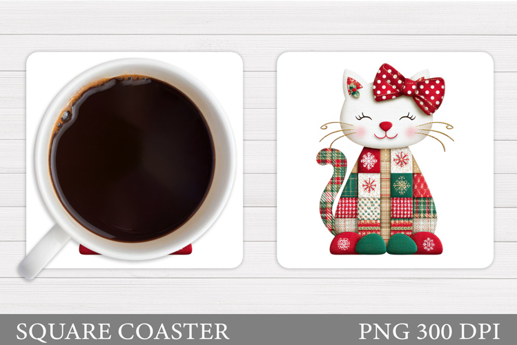 Christmas Cat Coaster Design. Christmas Coaster Sublimation