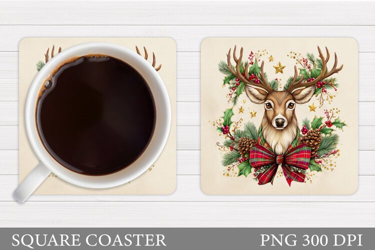 Reindeer Coaster Design. Christmas Coaster Sublimation example image 1