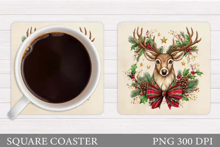 Reindeer Coaster Design. Christmas Coaster Sublimation