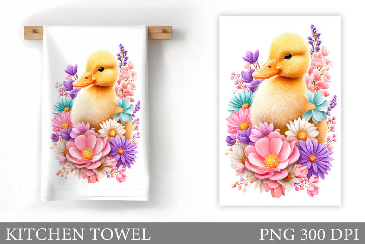 Cute Duck Kitchen Towel Design. Duck Flowers Kitchen Towel example image 1