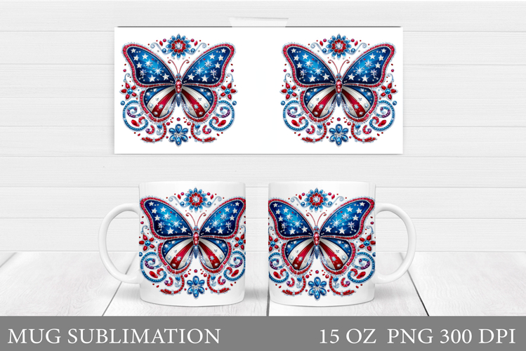 Patriotic Butterfly Mug Design. Patriotic Mug Sublimation