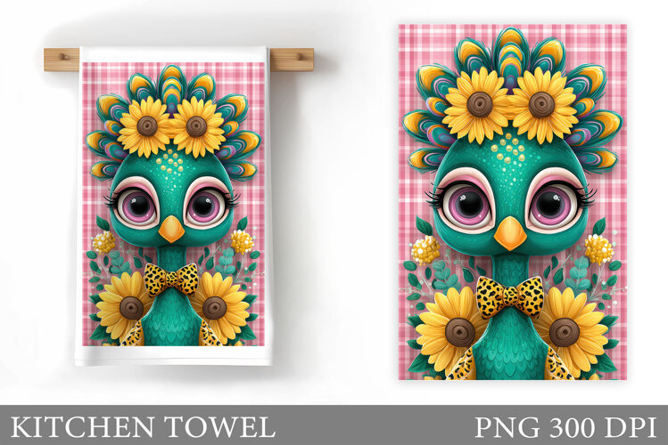 Cute Peacock Kitchen Towel. Peacock Sublimation example image 1