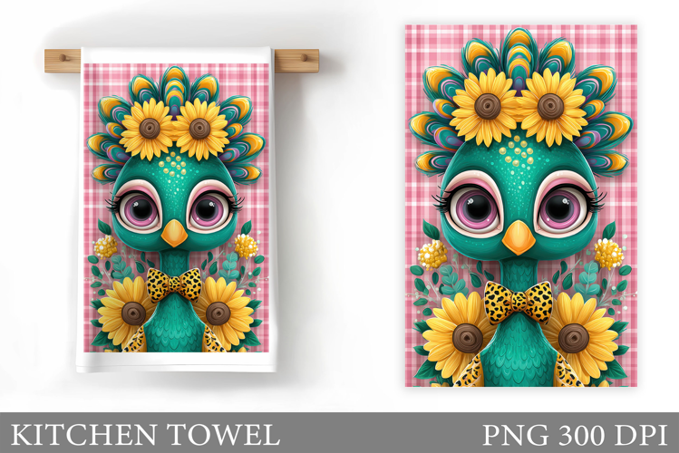 Cute Peacock Kitchen Towel. Peacock Sublimation