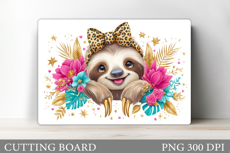 Cute Sloth Cutting Board. Sloth Flowers Cutting Board Design