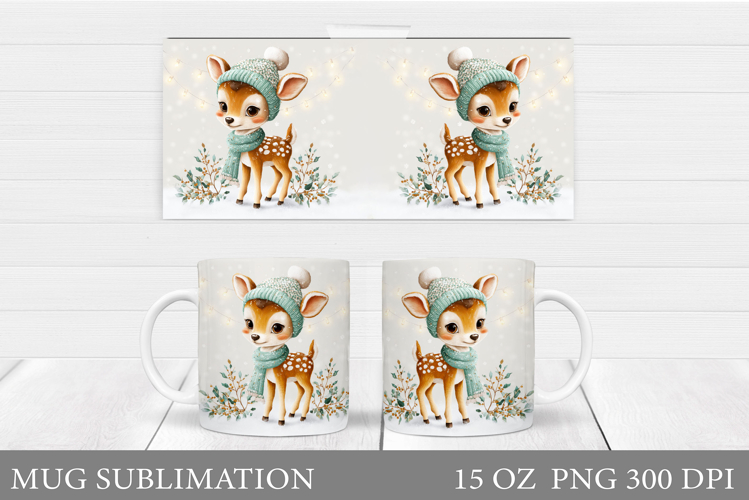 Christmas Deer Mug Design. Cute Deer Mug Sublimation