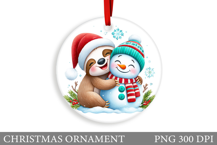 Cute Sloth Christmas Ornament. Snowman Christmas Ornament