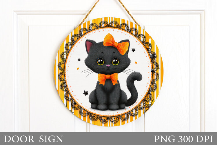 Black Cat Door Sign Design. Black Cat Sublimation example image 1