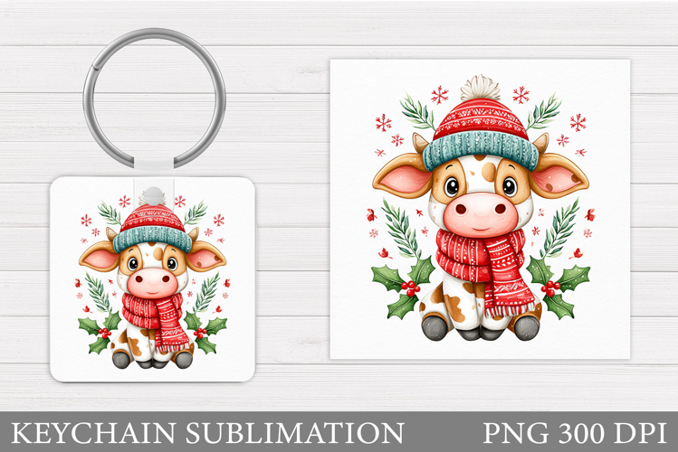 Christmas Cow Keychain. Christmas Keychain Design