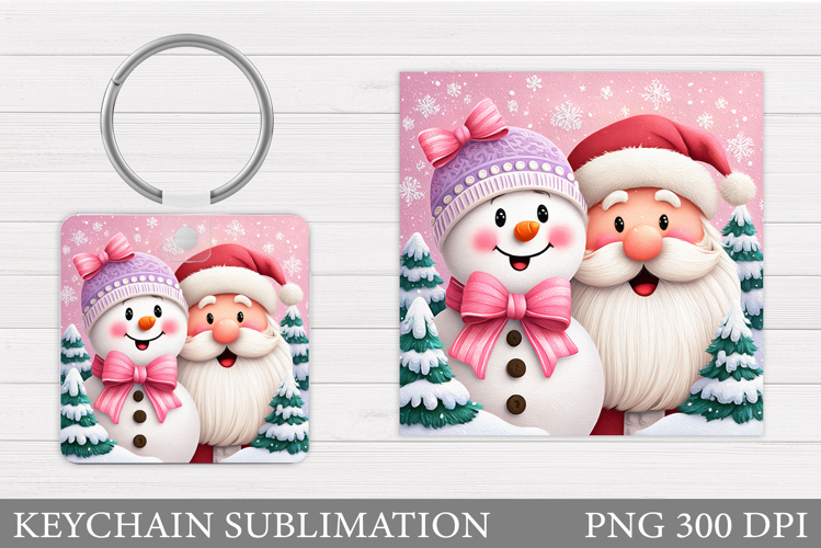 Santa Claus Keychain Design. Snowman Keychain Sublimation