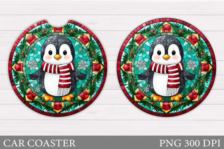Cute Penguin Car Coaster. Christmas Car Coaster Design example image 1