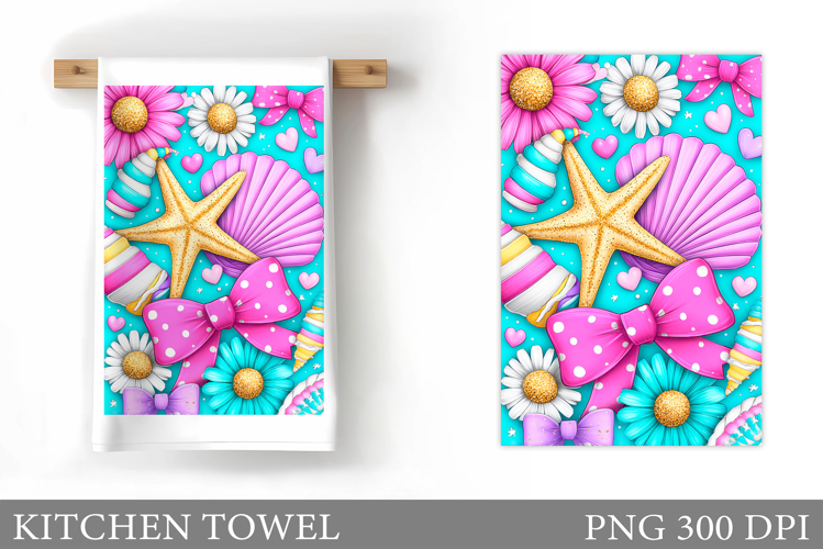 Starfish Kitchen Towel. Seashell Kitchen Towel Design