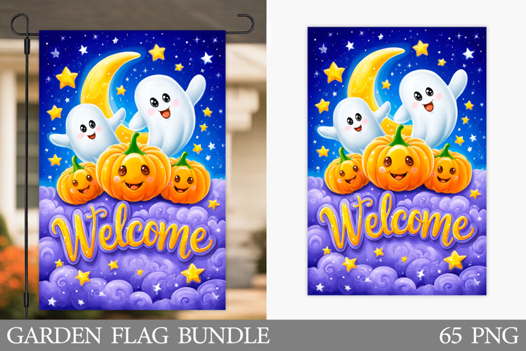 Cute Ghost Garden Flag. Cute Halloween Garden Flag Design