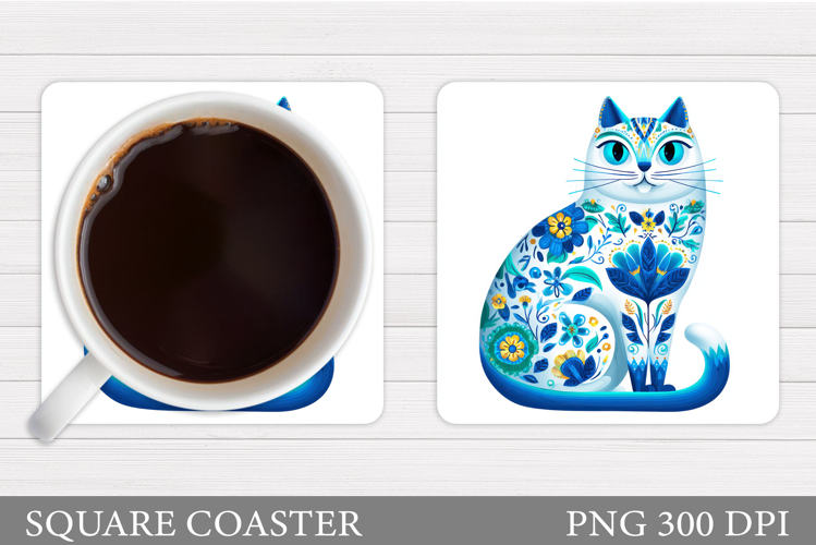 Floral Cat Coaster Design. Cute Cat Sublimation