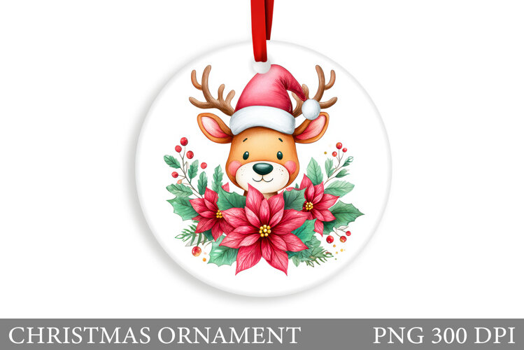 Cute Deer Christmas Ornament. Christmas Ornament Sublimation example image 1