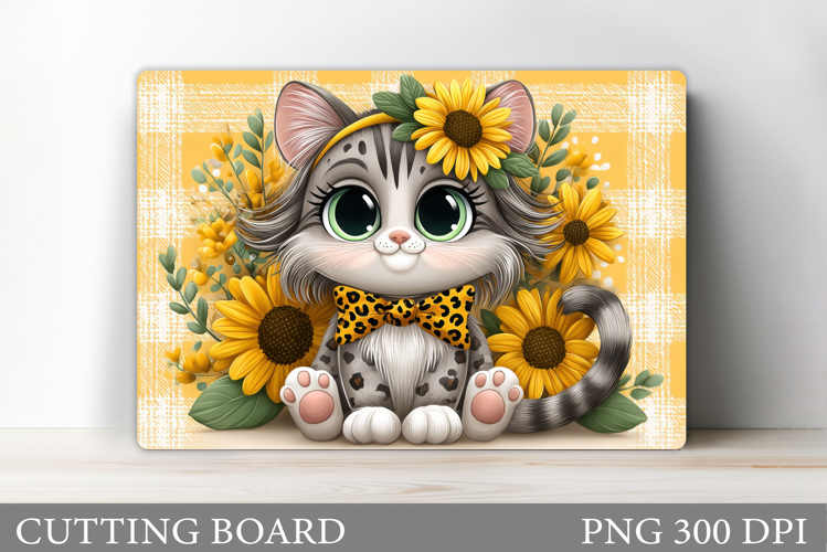 Cute Cat Cutting Board. Cat Flowers Cutting Board Design