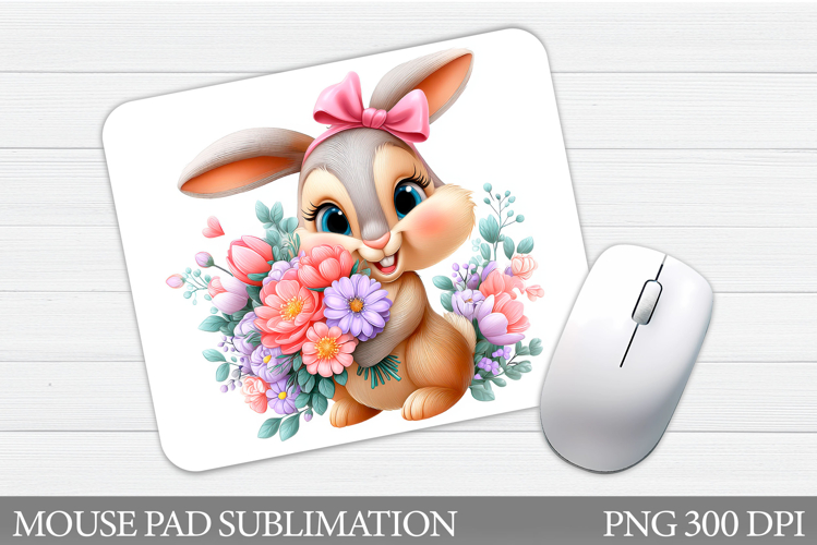 Cute Bunny Mouse Pad. Bunny Flowers Mouse Pad Sublimation