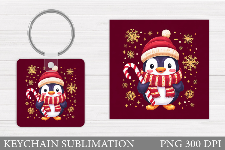 Cute Penguin Keychain Sublimation. Christmas Keychain Design