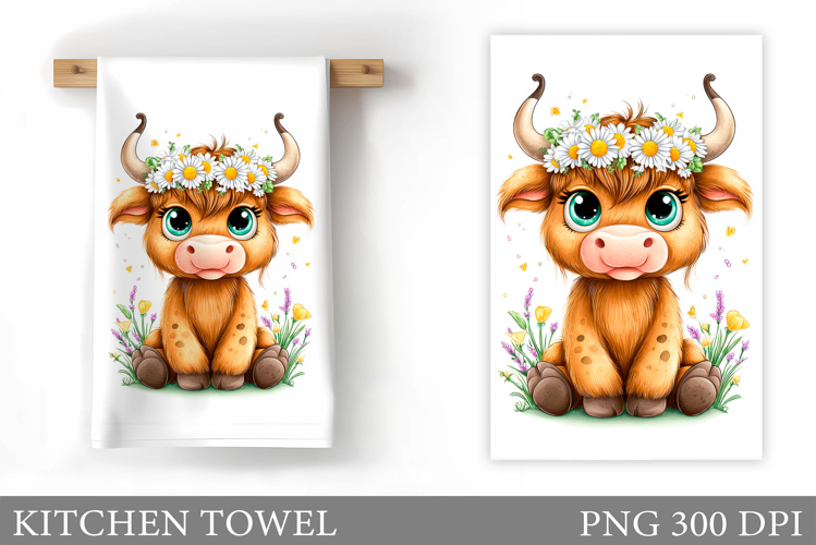 Cow Kitchen Towel Design. Cow Flowers Kitchen Towel