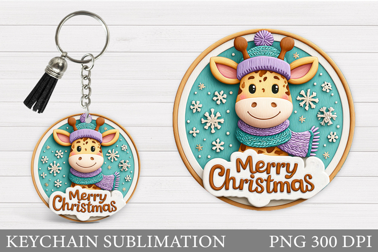 Christmas Giraffe Keychain. Christmas Keychain Sublimation