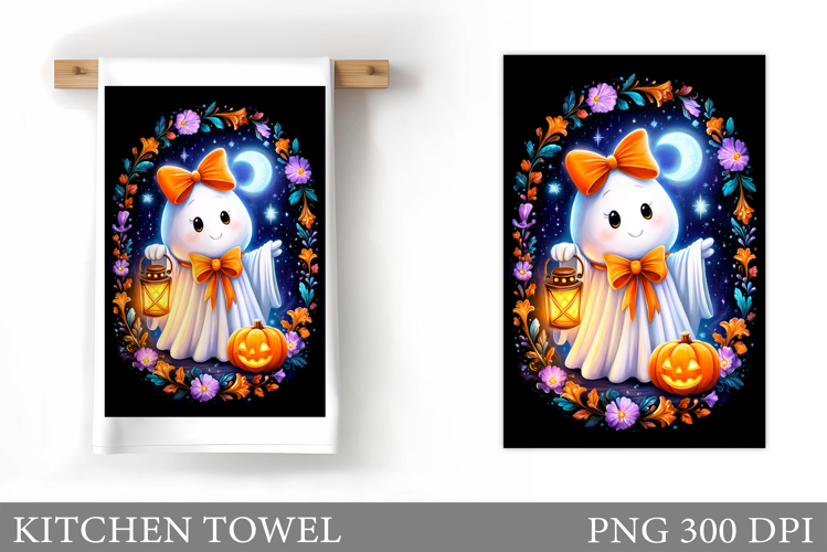 Cute Ghost Kitchen Towel. Cute Halloween Kitchen Towel