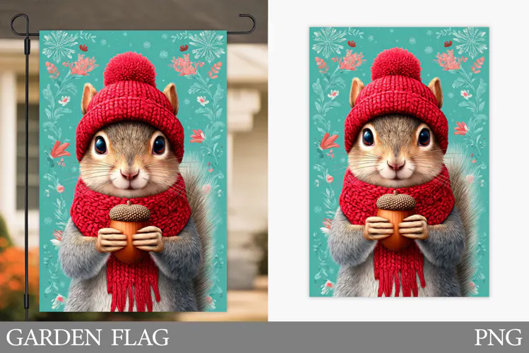 Christmas Squirrel Garden Flag. Christmas Garden Flag Design