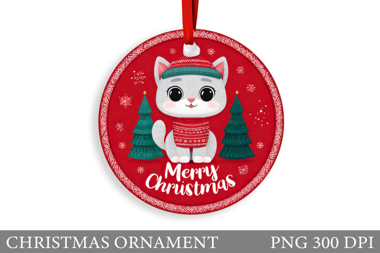 Cute Cat Christmas Ornament. Winter Cat Christmas Ornament