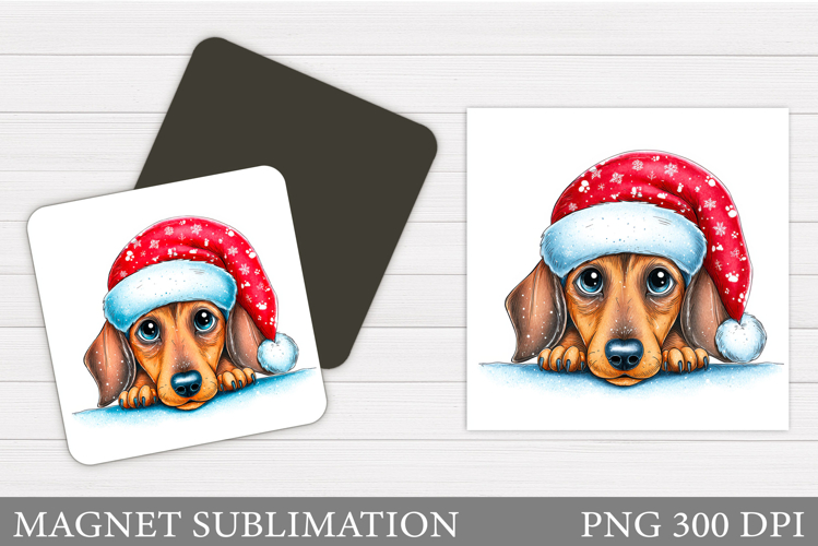 Christmas Dachshund Magnet. Christmas Magnet Sublimation