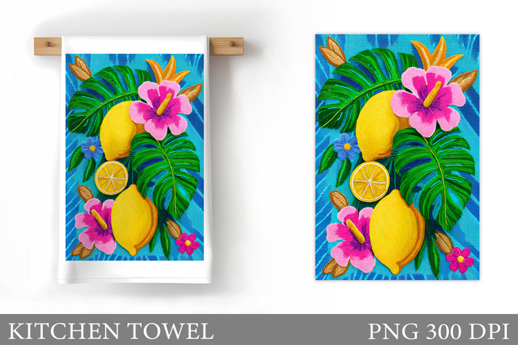 Lemons Kitchen Towel. Flowers Kitchen Towel Design