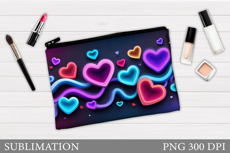 Hearts Makeup Bag Sublimation. Hearts Makeup Pouch Design example image 1
