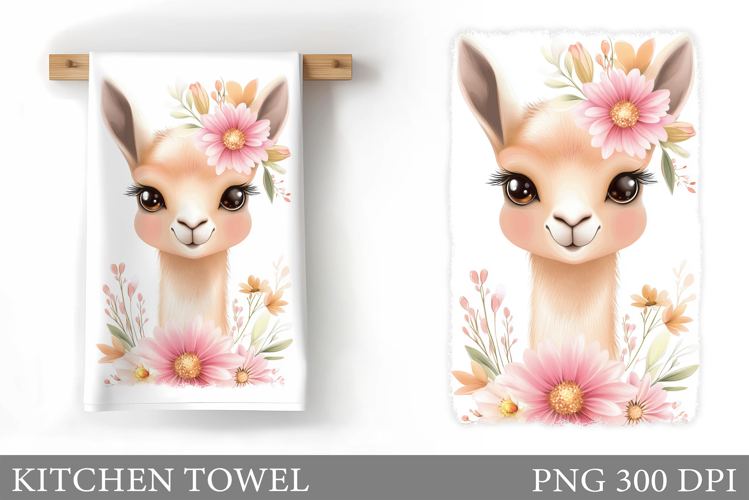Cute Lama Kitchen Towel. Lama Flowers Kitchen Towel Design
