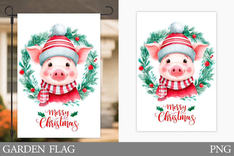 Christmas Pig Garden Flag. Christmas Garden Flag Design
