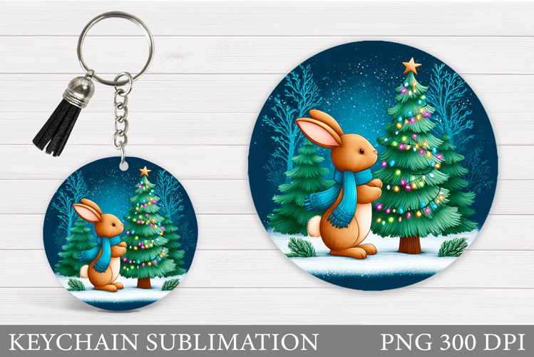 Christmas Bunny Keychain. Christmas Keychain Design