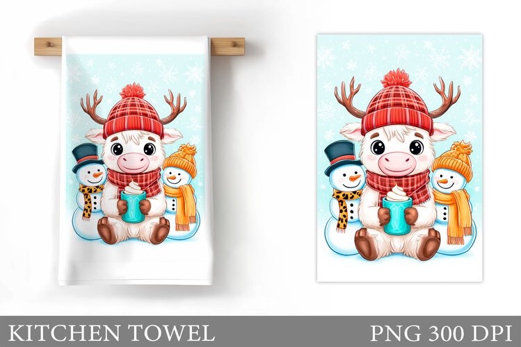 Christmas Cow Kitchen Towel Design. Christmas Kitchen Towel example image 1