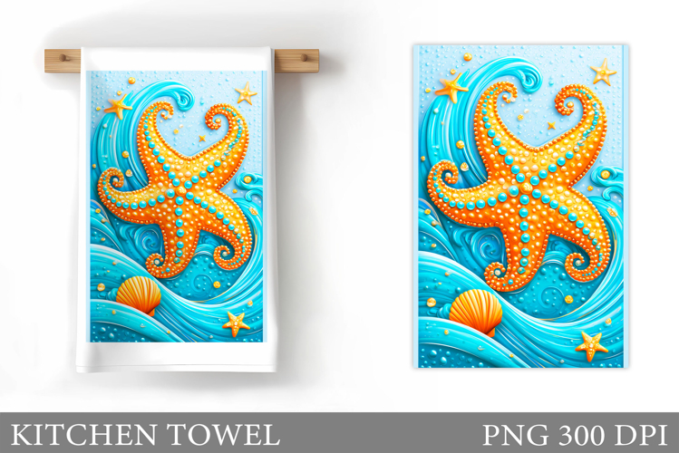 Starfish Kitchen Towel. Seashell Kitchen Towel Design