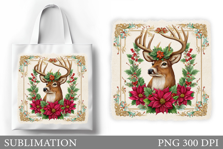 Reindeer Tote Bag Design. Christmas Tote Bag Sublimation