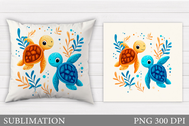 Cute Turtle Pillow Design. Sea Turtle Sublimation