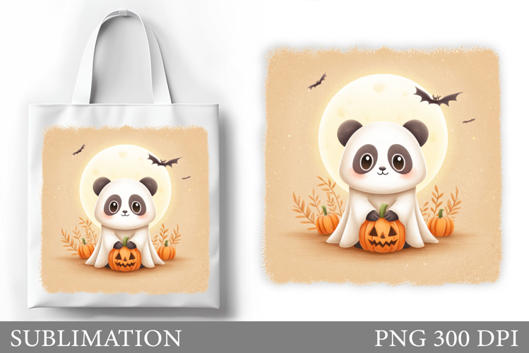 Ghost Panda Tote Bag Design. Halloween Tote Bag Sublimation